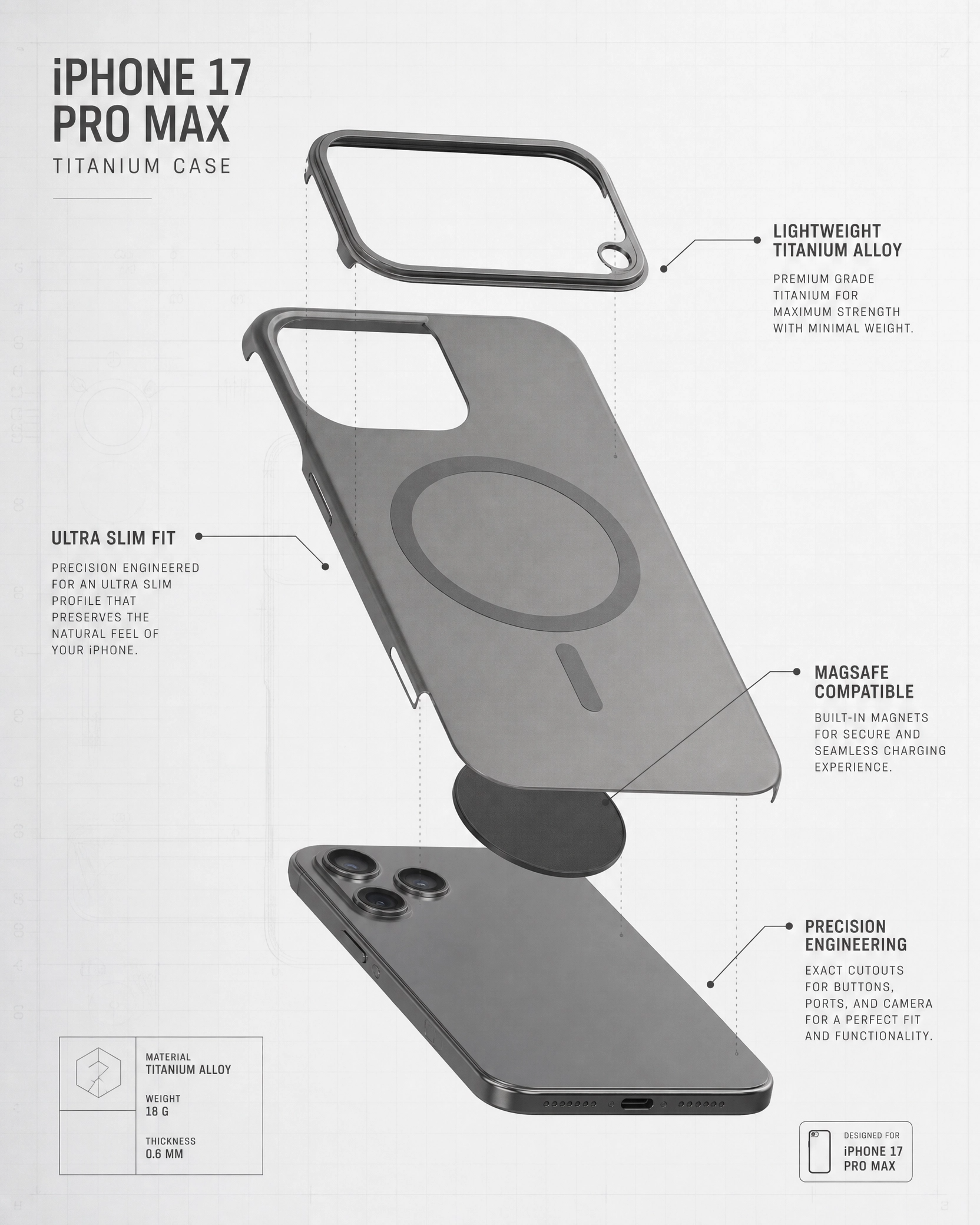 iPhone 17 Case Grey Metal Edition – Shockproof Metallic Protective Cover